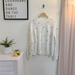 Lucky Brand White Knit Sweater with Red Heart